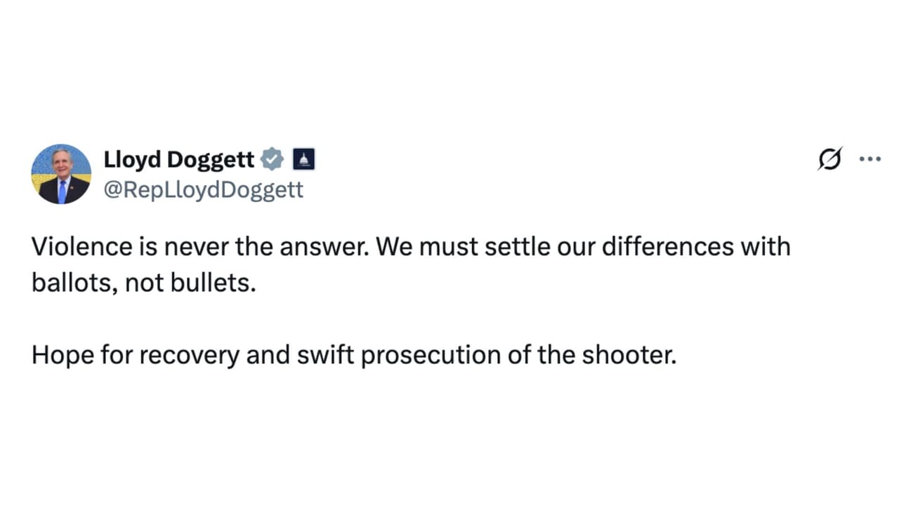 <b>Lloyd Doggett, demócrata</b> quien representa a Austin en el Congreso, también expresó sus condolencias.
<br>
<br>“La violencia nunca es la respuesta. Debemos acordar nuestras diferencias en las urnas, no con balas. Espero que se localice y se persiga al atacante”.