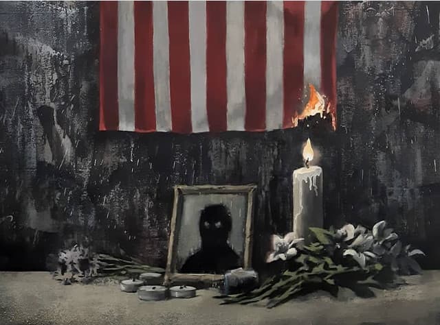 Detalle de la obra de Banksy que el artista colgó en Instagram en el contexto de las protestas.