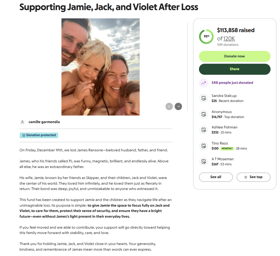 Se creó una página de GoFundMe para recaudar dinero para la familia de James Ransone.