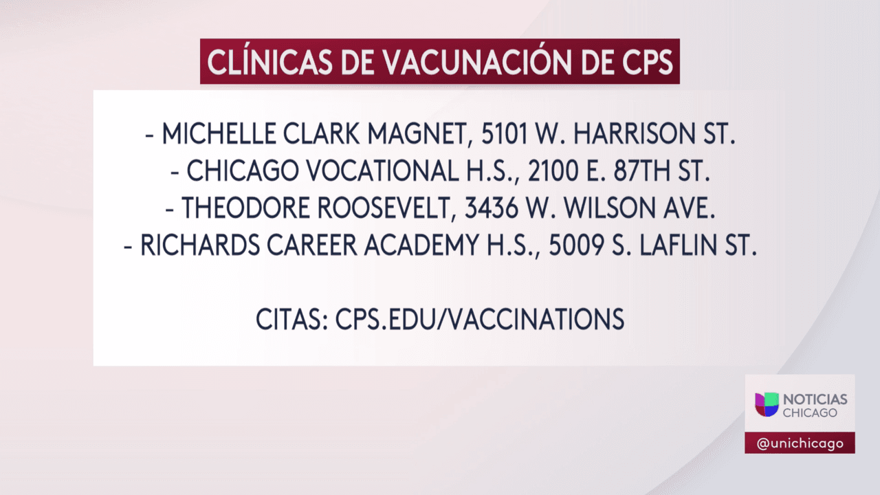 <b>Vacunación de CPS</b>
<br>Hay clínicas de vacunación instaladas en las Escuelas Públicas de Chicago (CPS). Puede hacer su cita en
<a href="http://cps.edu/vaccinations" target="_blank">cps.edu/vaccinations.</a>