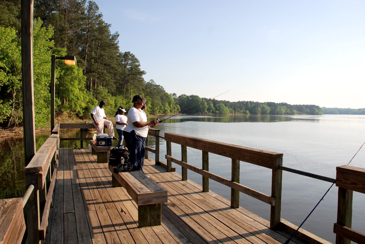 <b>Vogel State Park y otros parques estatales</b>
<br>Dirección: 405 Vogel State Park Road. Blairsville, GA. 30512
<br>Sitio web:
<a href="https://gastateparks.org/Vogel">https://gastateparks.org/Vogel</a>
<br>
<b><a href="https://goo.gl/maps/fqphBARntFQRgicc7?coh=178573&entry=tt">Cómo llegar</a> </b>
<br>
<br>Muchos de los parques estatales de Georgia tienen lagos en los que se puede pescar. El lago Tralyta en Vogel State Park cerca de Blairsville es un embalse de 22 acres con lubinas, mojarras azules y truchas ocasionales. El Parque Estatal Victoria Bryant, cerca de Royston, tiene un par de estanques repletos de lubinas, doradas y bagres. El Parque Estatal Reed Bingham, cerca de Adel, tiene un lago de 375 acres con lubina, tipo de pez y bagre.