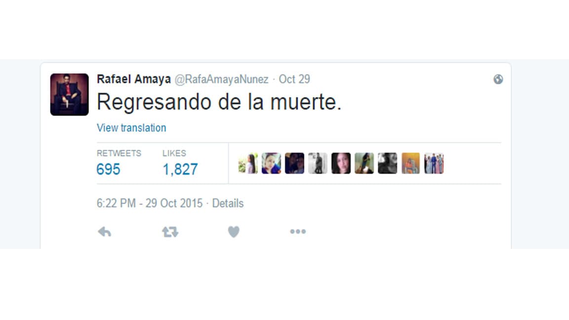 El mismo 29 de octubre el actor compartió un revelador tuit: "Regresando de la muerte".