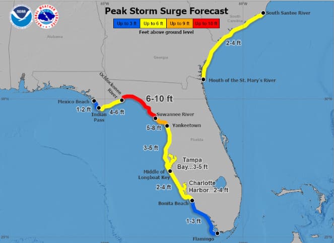 Pronóstico del punto máximo de marejadas por Debby.