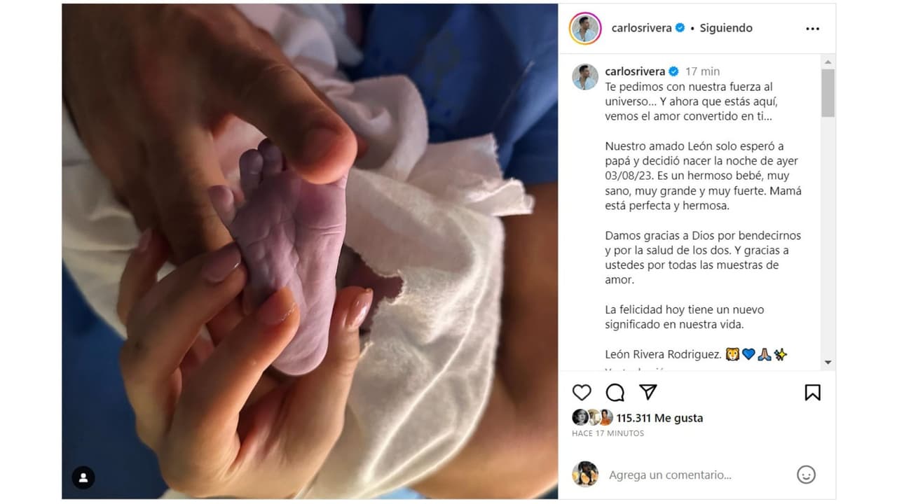 Carlos Rivera y Cynthia Rodríguez anuncian nacimiento de su hijo León.
