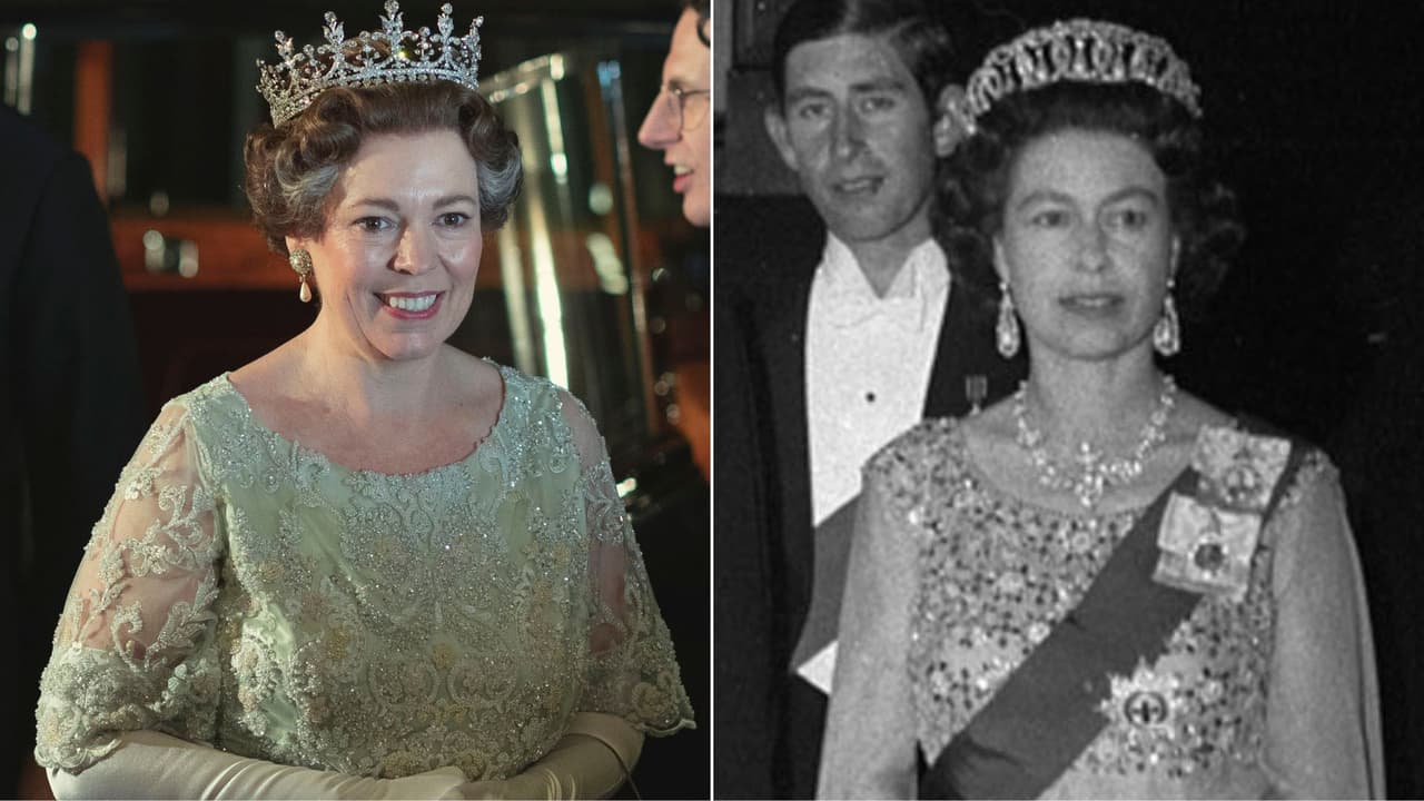 Olivia Colman en 'The Crown' y la reina Isabel II