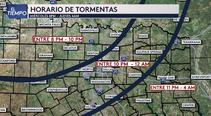 Cambia el horario de las tormentas para el norte de Texas, ahora las esperamos entre las 10pm y 12 am.
