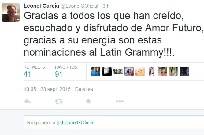 El más nominado del año, Leonel García, expresó su felicidad por sus seis postulaciones a Latin GRAMMY 2015.