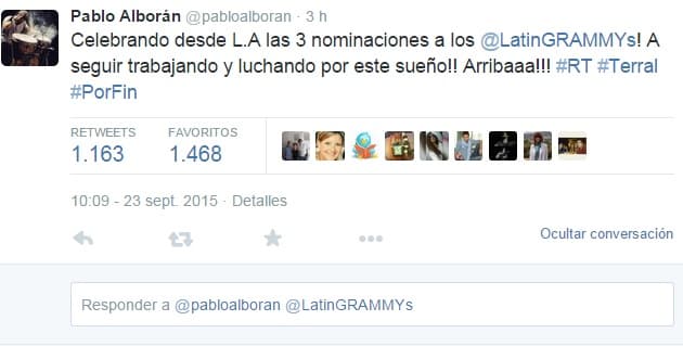Las tres nominaciones del español Pablo Alborán parece que fueron muy motivadoras para seguir con sus sueños.