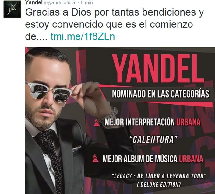 Yandel hasta se excedió en palabras por agradecer sus dos nominaciones en la categoría urbana.