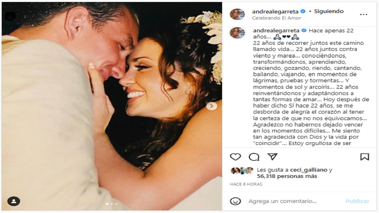 Andrea Legarreta celebra aniversario de boda con Erik Rubín