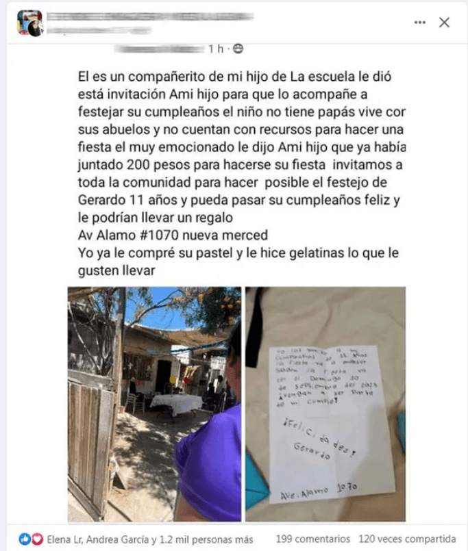 Organizan fiesta a niño sin papás.