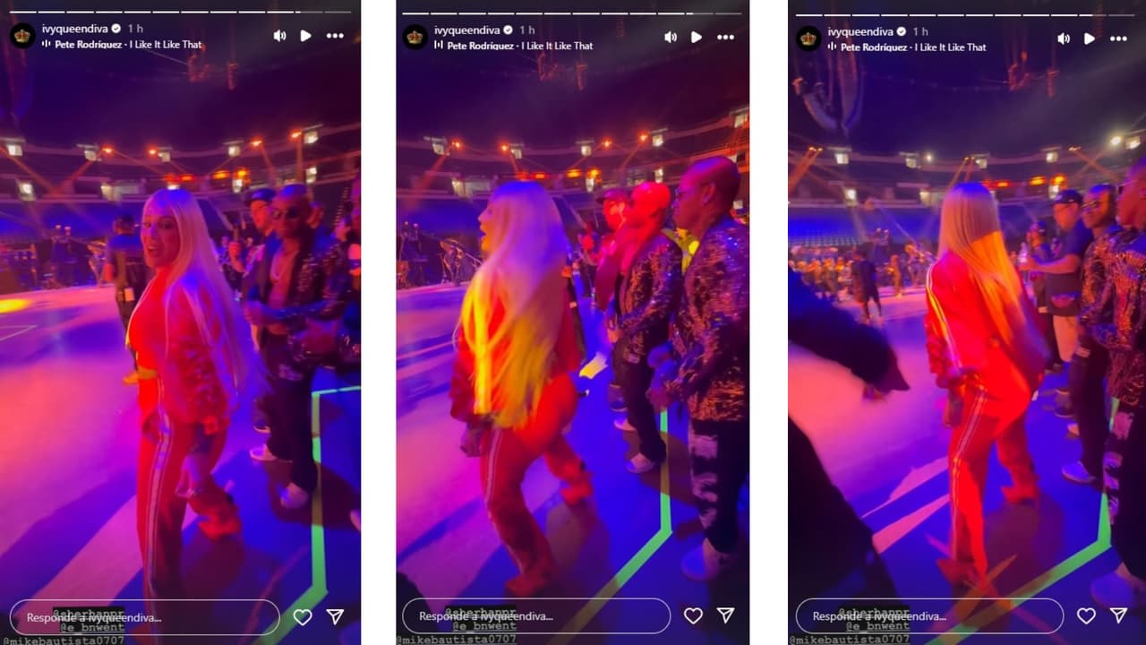Ivy Queen baila durante los ensayos de Premios Juventud 2024.