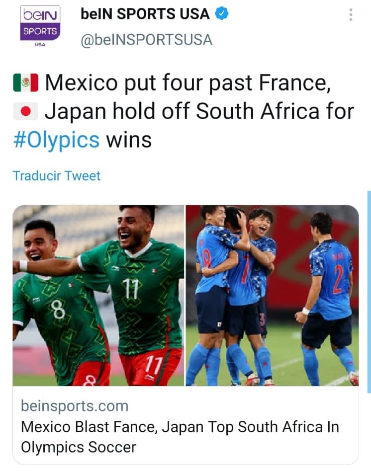 Estas fueron algunas de las reacciones, nacionales e internacionales, sobre la victoria de México ante Francia en su partido inaugural en los Juegos Olímpicos de Tokyo 2020.