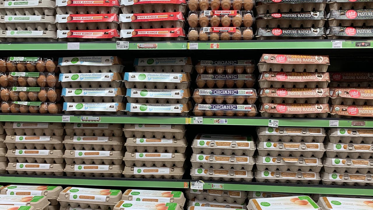 En Kroger encontramos precios similares en algunas docenas de huevos y fueron $4.49, $6.99 y $7.29.