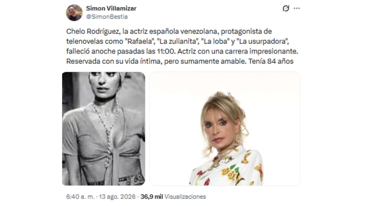 El periodista Simon Villamizar informó la muerte de la actriz Chelo Rodríguez.