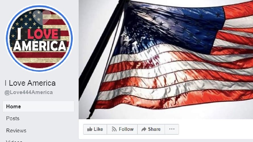Captura de pantalla de la página de Facebook "I Love America" que fue cerrada por la red social Facebook.