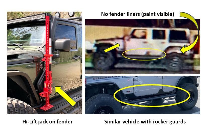 Jeep sospechosa con modificaciones.