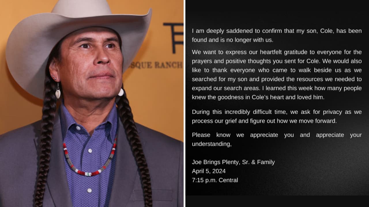 El actor Moe Brings Plenty publicó el mensaje del padre de Cole.