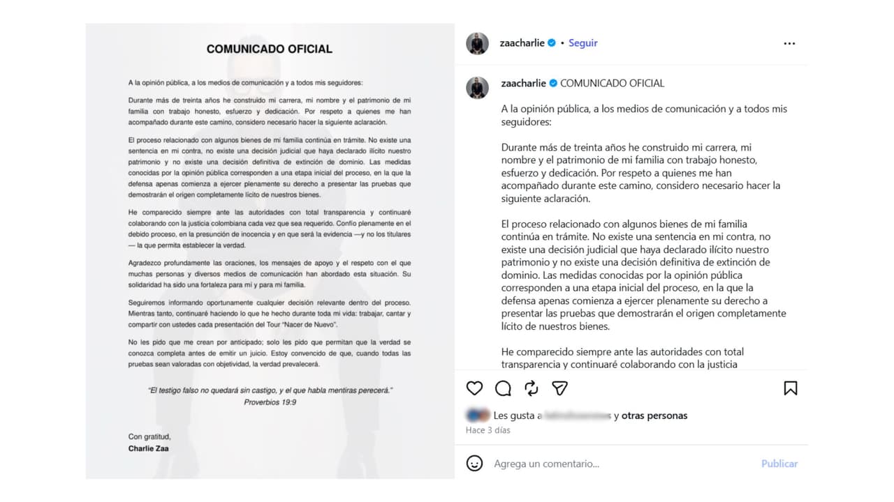 El comunicado de Charlie Zaa.