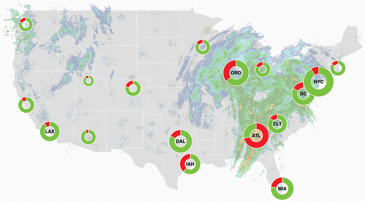 Cientos de vuelos reportan retrasos en el aeropuerto de Atlanta ante el paso de las tormentas de este martes