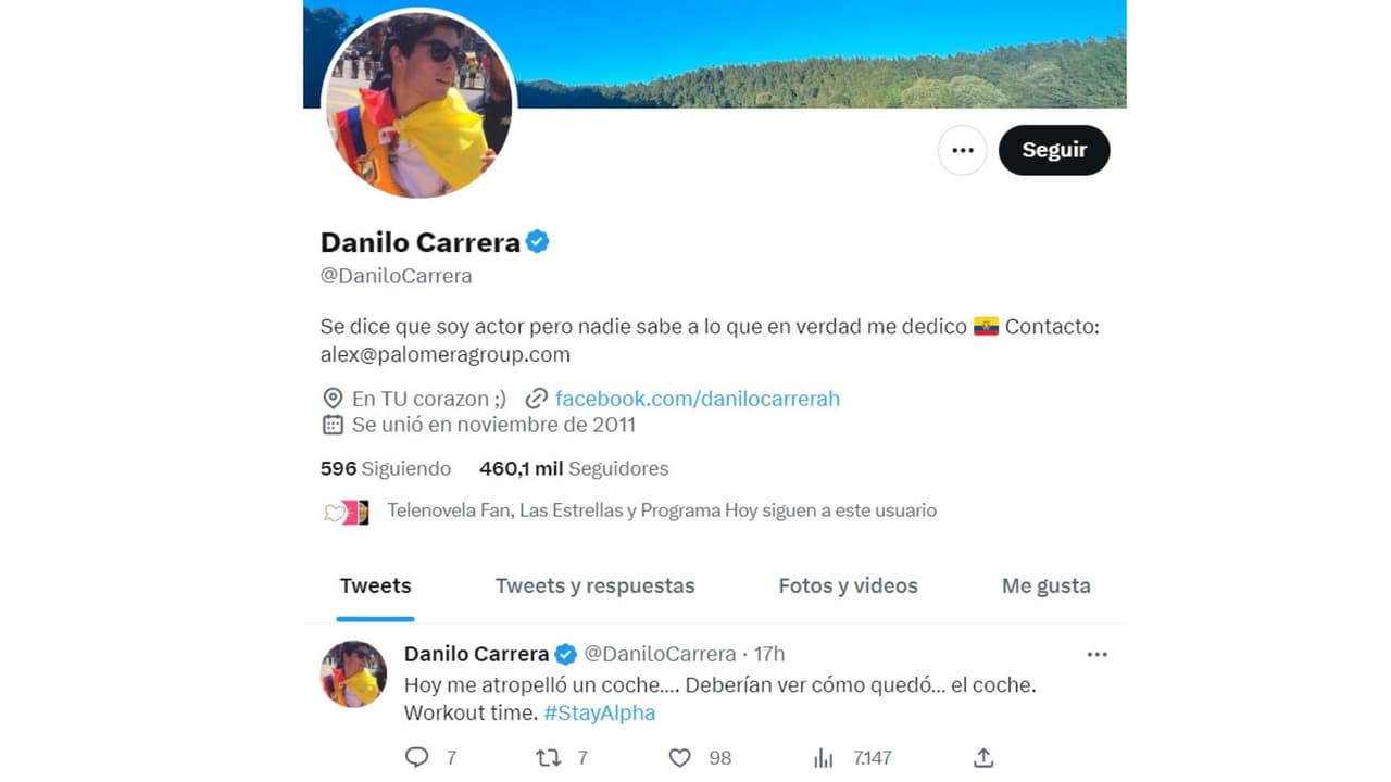 Danilo Carrera dio a conocer en Twitter su percance.