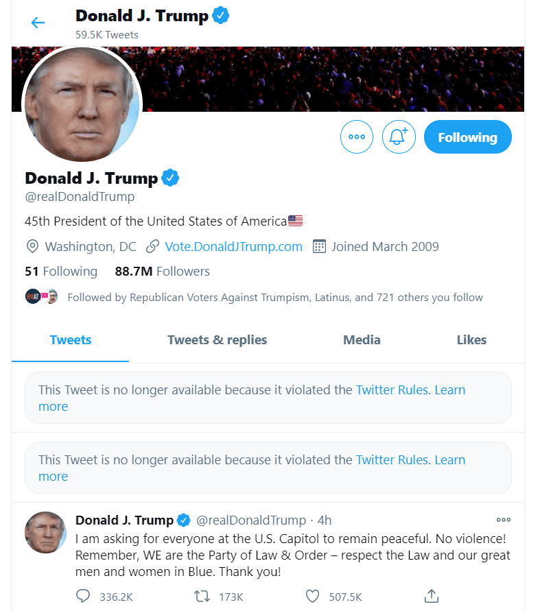 Perfil del presidente Donald Trump en Twitter
