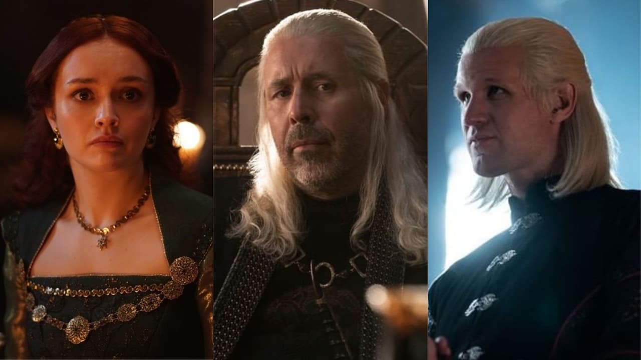 Alicent Hightower, el rey Viserys Targaryen y el príncipe Daemon Targaryen en ‘House of the Dragon’.