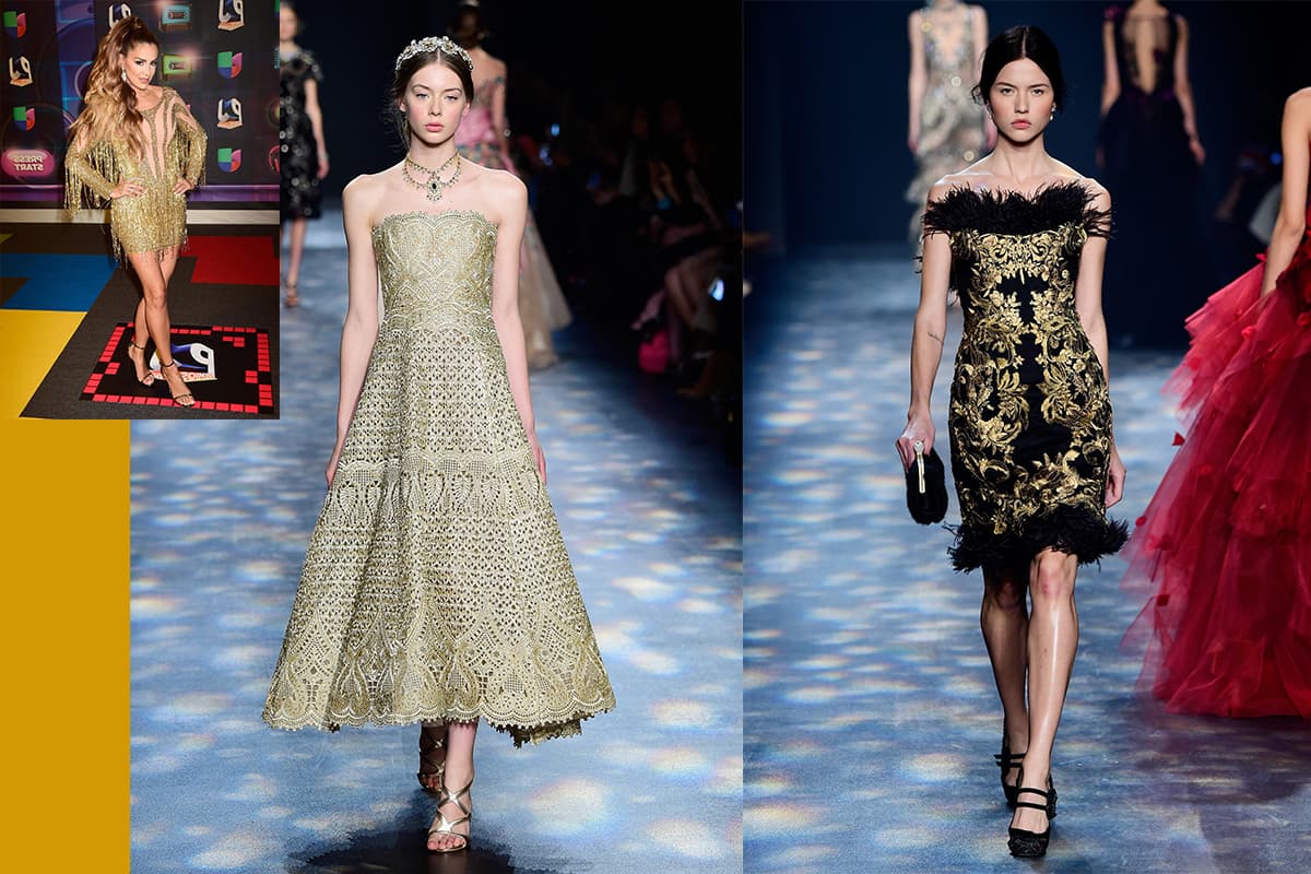 Ninel Conde eligió un vestido dorado pero que por muy corto, exceso de flecos y de lentejuelas no resultó tan favorecedor. Siguiendo la ruta del dorado, hubiera podido elegir un vestido de mayor estructura y sin tantas arandelas como estos de Dolce & Gabanna. Uno de corte simple, strepless y de largo a la rodilla la habría hecho parecer muy glamurosa.