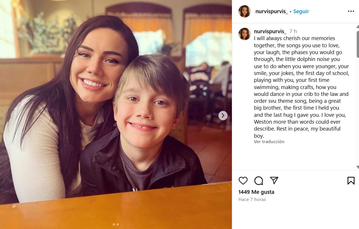 Whitney Purvis le dedicó un amoroso mensaje a su hijo tras su muerte.