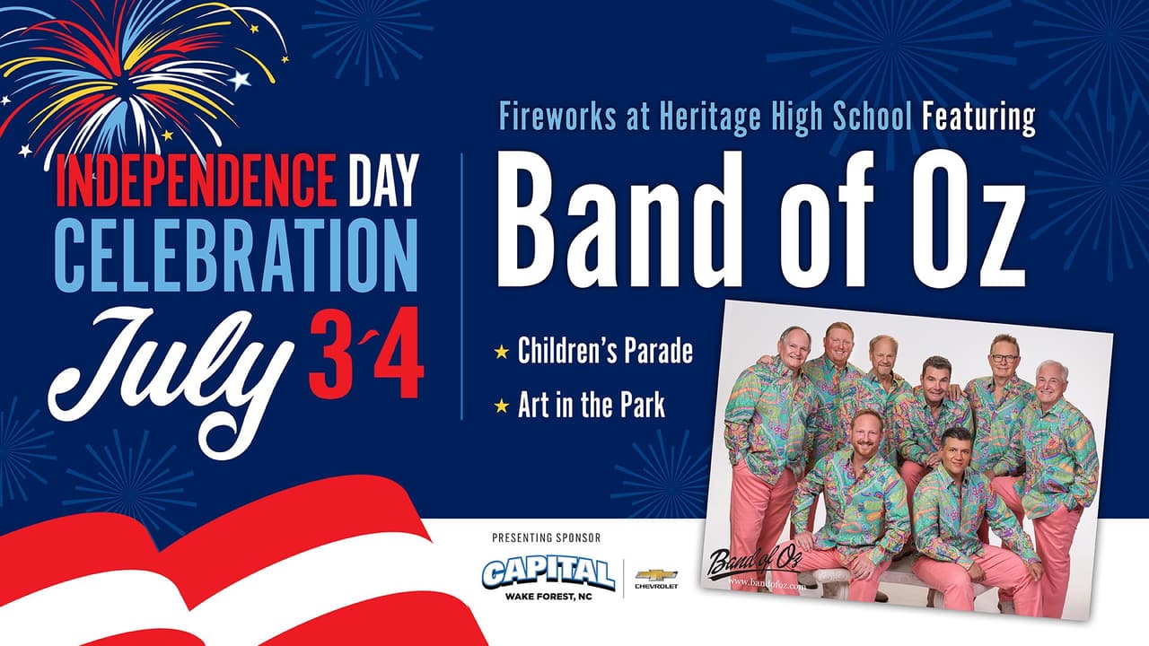 <a href="https://www.wakeforestnc.gov/meetings-events/independence-day-celebration"><b>Wake Forest Fireworks Spectacular and Independence Day Celebration (3 de julio)</b></a>. Ahora en su año 49, el evento anual de Independencia de la ciudad de Wake Forest es gratuito y está abierto al público, con fuegos artificiales el 3 de julio dentro del Husky Stadium en el campus de Heritage High School (150 Forestville Rd.) en Wake Forest.