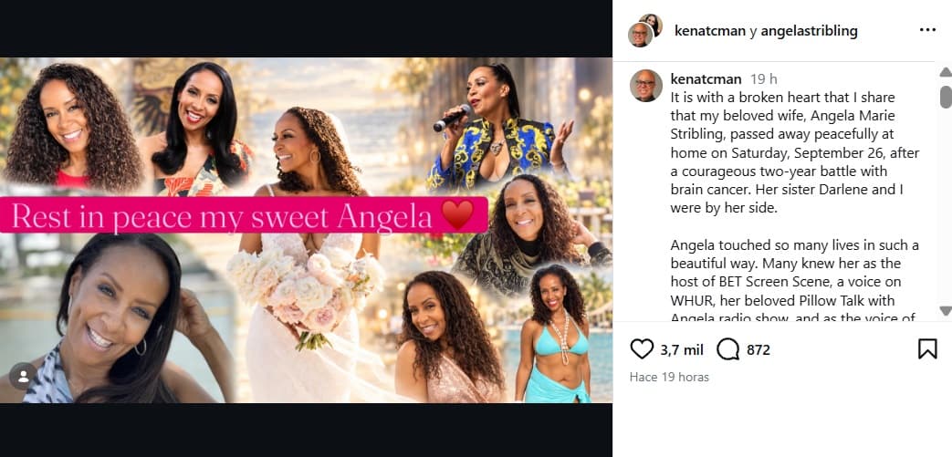 Esposo de Angela Stribling le dedicó un mensaje tras su fallecimiento.
