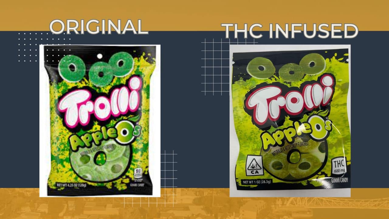 Así se ven las gomitas Trolli originales (a la izquierda) y así un producto que imita su empaque, pero tiene dulces con THC.
<br>Educa a los niños sobre la importancia de la seguridad: habla con tus hijos sobre los riesgos de consumir dulces que no estén en su empaque original y que no hayan sido examinados por un adulto de confianza. Enséñales a no aceptar dulces de extraños y a siempre pedir permiso antes de consumir cualquier alimento.