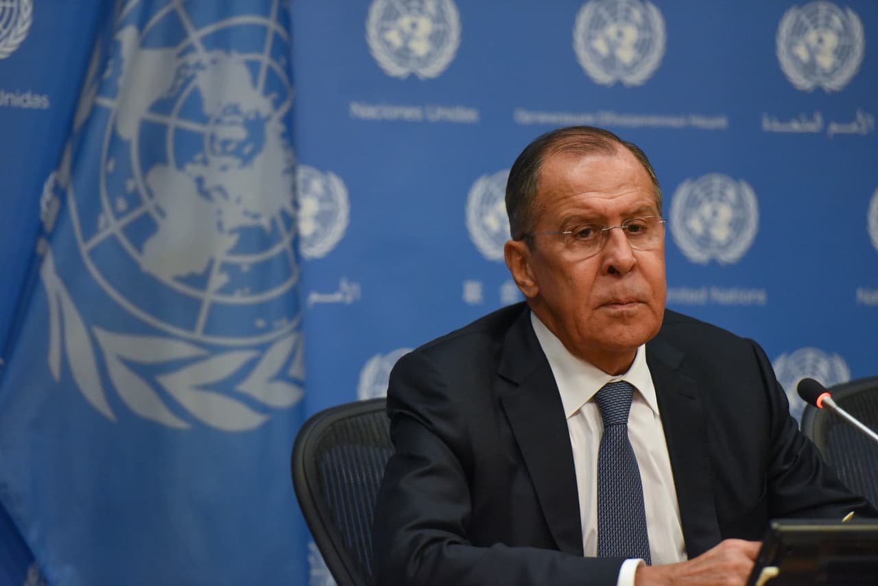 El ministro de Relaciones Exteriores de Rusia, Sergey Lavrov, durante una rueda de prensa en la ONU en septiembre de 2018.