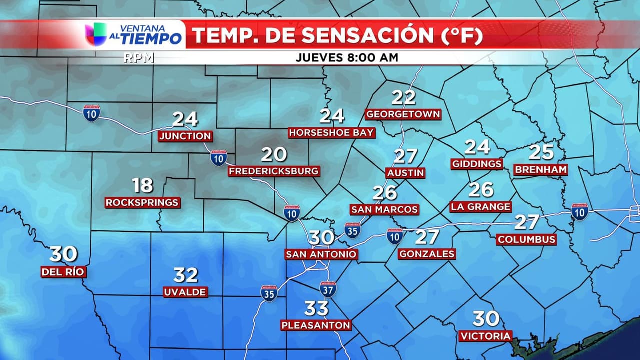 Se registran temperaturas peligrosas por frente frío en el centro de Texas
