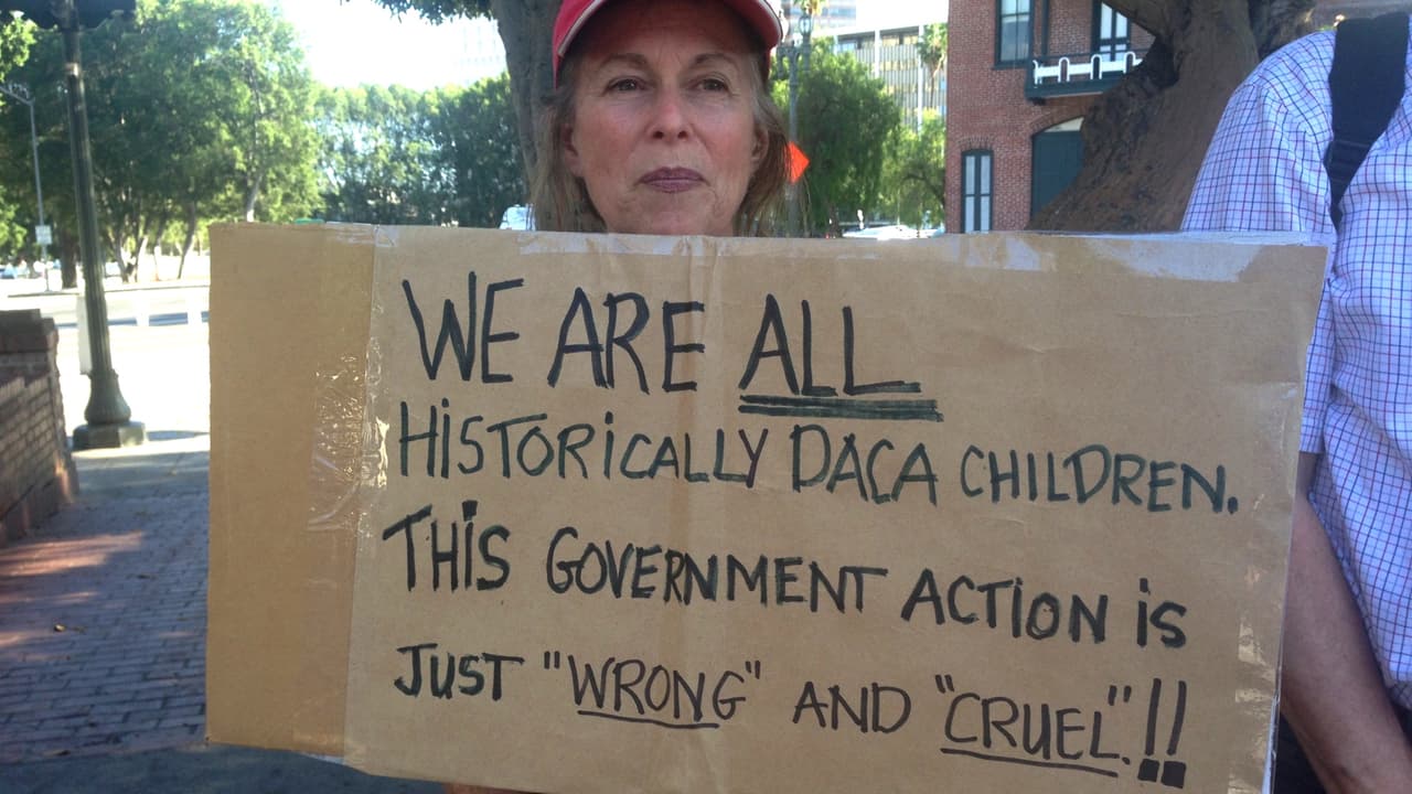 "Históricamente todos somos hijos de DACA", decía el cartel de esta mujer hija de inmigrantes de Hungría.