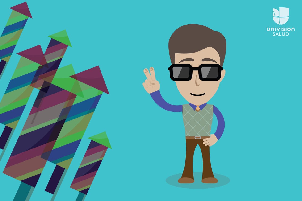 La persona que encienda los fuegos artificiales debe usar protección ocular y tener agua cerca como precaución.