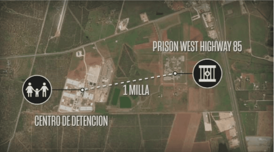 Distancia entre el centro detención DIPC y la prisión Dolph Briscoe Unit identificada en los reportes de calidad de agua como Prison West Highway 85.