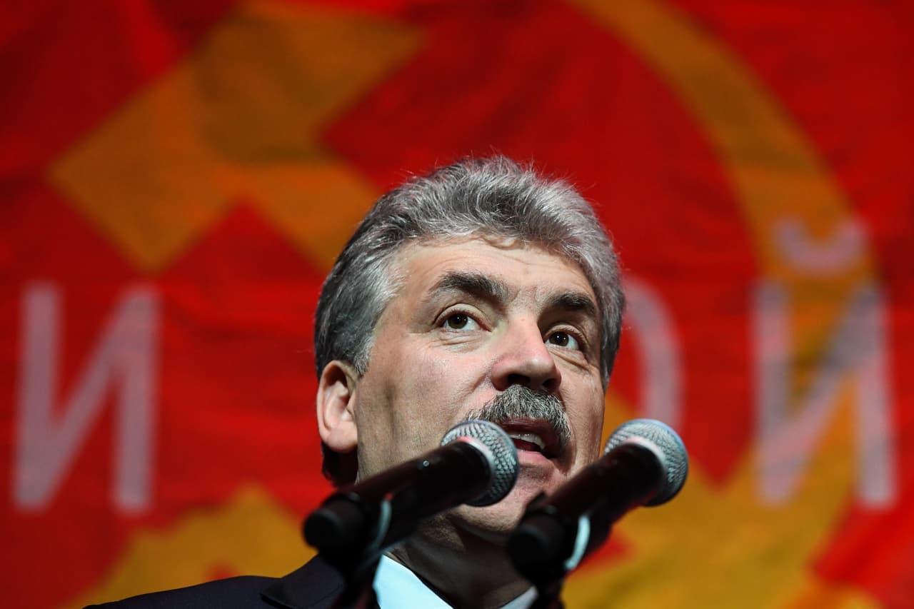 Russian Communist party (CPRF) presidential candidate Pavel Grudinin speaks during a pre-election rally in Moscow on March 11, 2018. Russia will hold presidential elections on March 18. / AFP PHOTO / Kirill KUDRYAVTSEV (Photo credit should read KIRILL KUDRYAVTSEV/AFP/Getty Images)