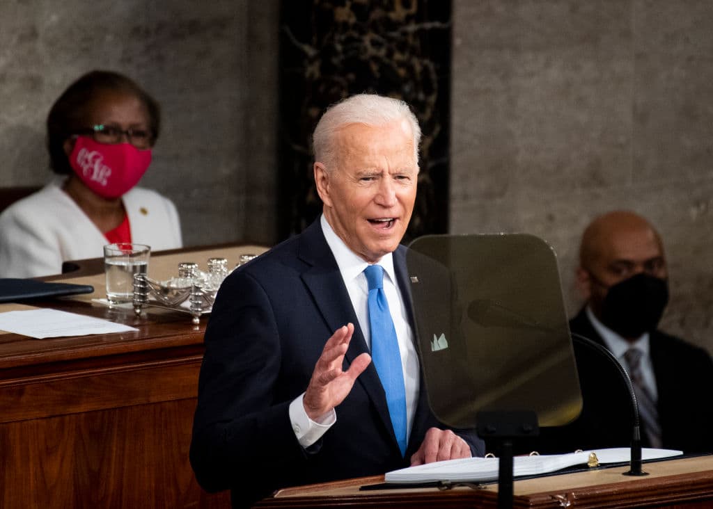 El presidente Joe Biden en su discurso en el Congreso en abril del 2021.
