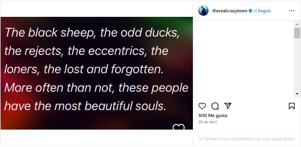 Shifty Shellshock hizo otra publicación en Instagram.