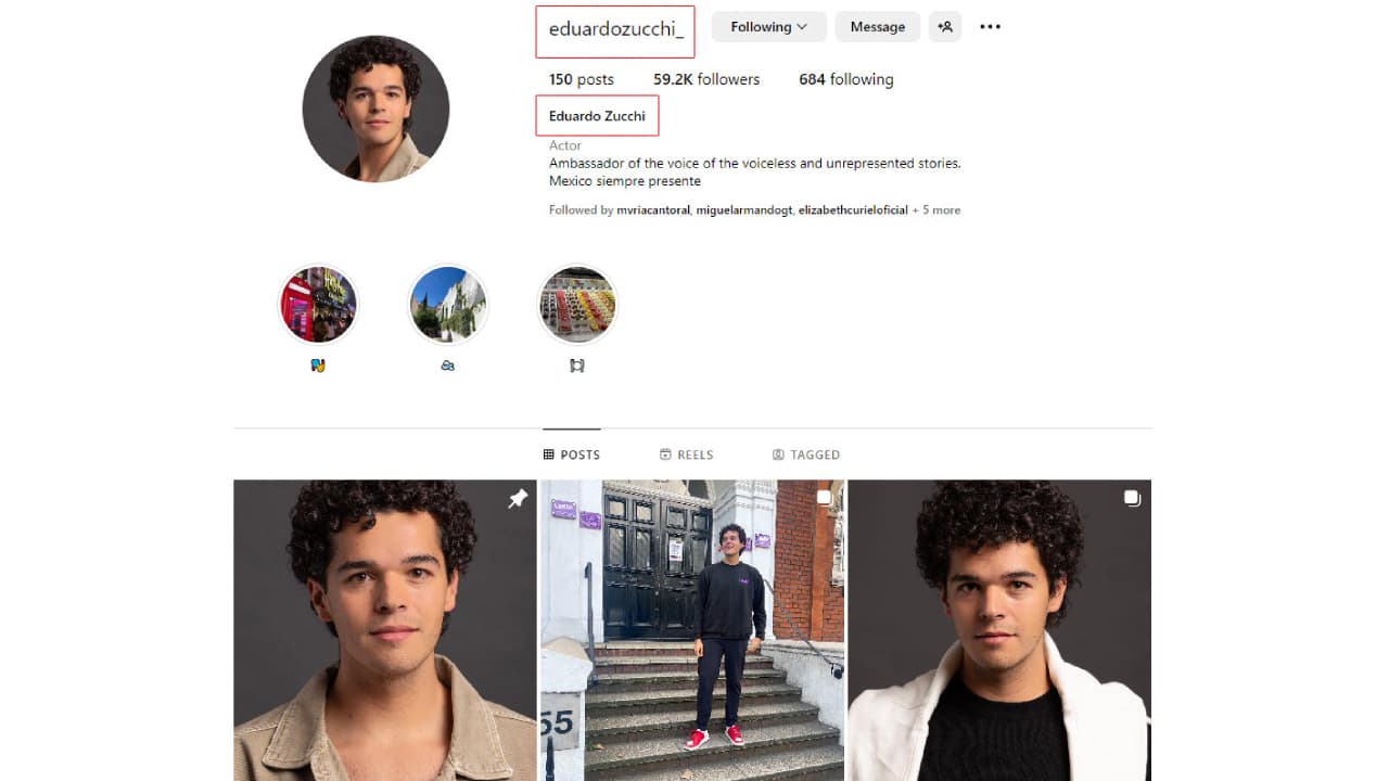 El perfil de Instagram de Eduardo Zucchi.