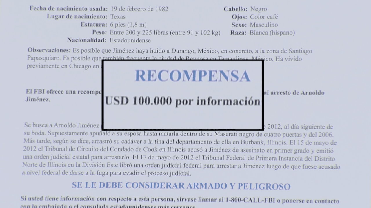 El FBI está ofreciendo una recompensa de hasta $100,000 por información que conduzca al arresto de Arnoldo Jiménez.