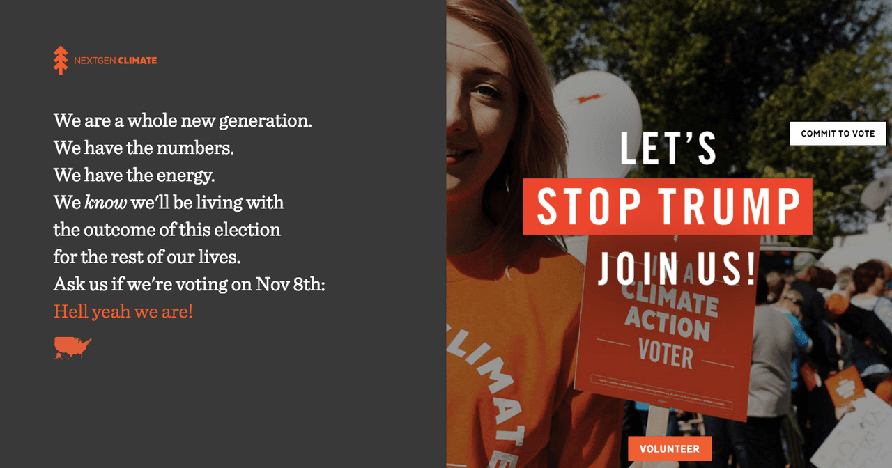 Campaña Nextgen Climate contra el candidato Donald Trump.