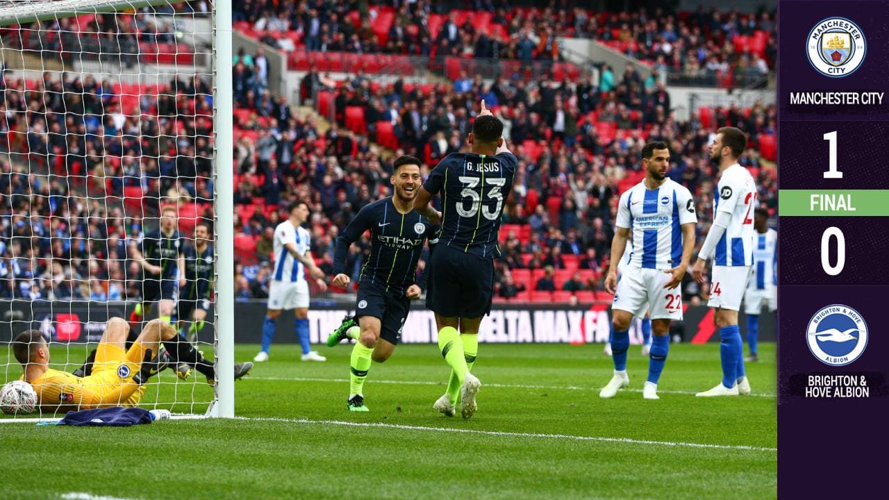 Gabriel Jesús celebra su tempranera anotación ante el Brighton.