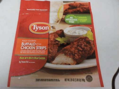 Los detalles de los paquetes de tiras de pollo congelado marca Tyson que podrían estar contaminadas con metales.