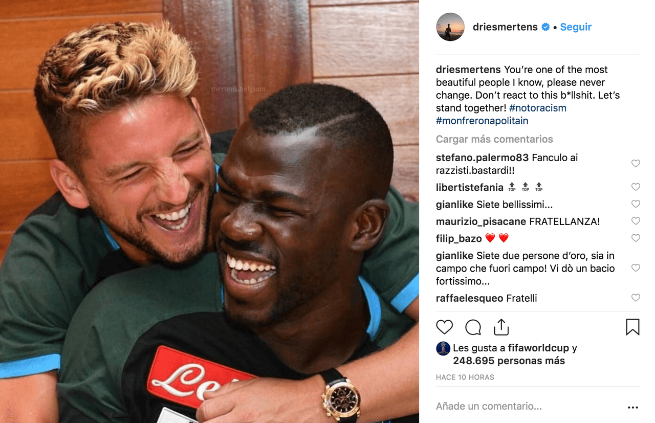 "Eres una de las personas más hermosas que conozco, nunca cambies. No reacciones a esta basura. ¡Estemos juntos!": Dries Mertens.