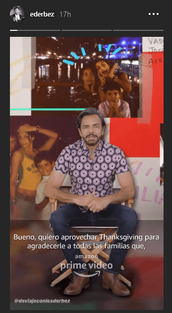 Además, el comediante publicó un video en las historias de la red social patrocinado por Amazon Prime, plataforma que transmite su serie familiar
<b><a href="https://www.univision.com/famosos/aislinn-derbez-admite-que-su-matrimonio-se-afecto-durante-el-viaje-familiar-a-marruecos-fotos">‘De viaje con los Derbez’</a></b>.