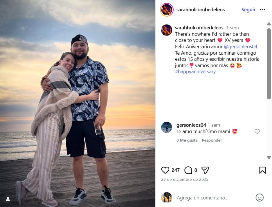 Sarah Holcombe celebró con amoroso mensaje su aniversario con Gerson Leos días antes de que él muriera.