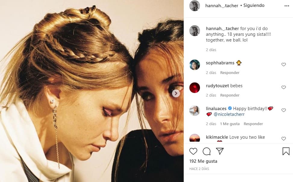 Como en años anteriores, Hannah usó la redes sociales para felicitar a su hermana por su cumpleaños y le confirmó que por ella "haría cualquier cosa".