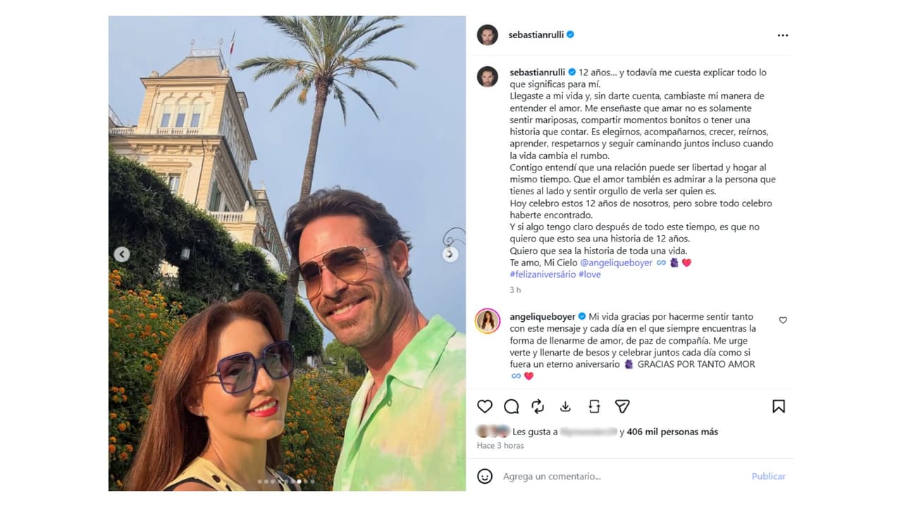 Sebastián Rulli y Angelique Boyer celebran 12 años juntos.